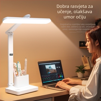 LED stolna lampa s punim spektromom, držač za olovke, zaštita očiju, sat – za učenje, studentski dom, čitanje, noćni stol