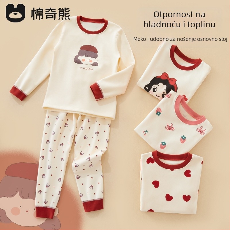 Dječji set pidžama - 95% pamuk, 5% elastan, antibakterijski, jesen-zima, unisex, stil princeze, karikatura uzorak