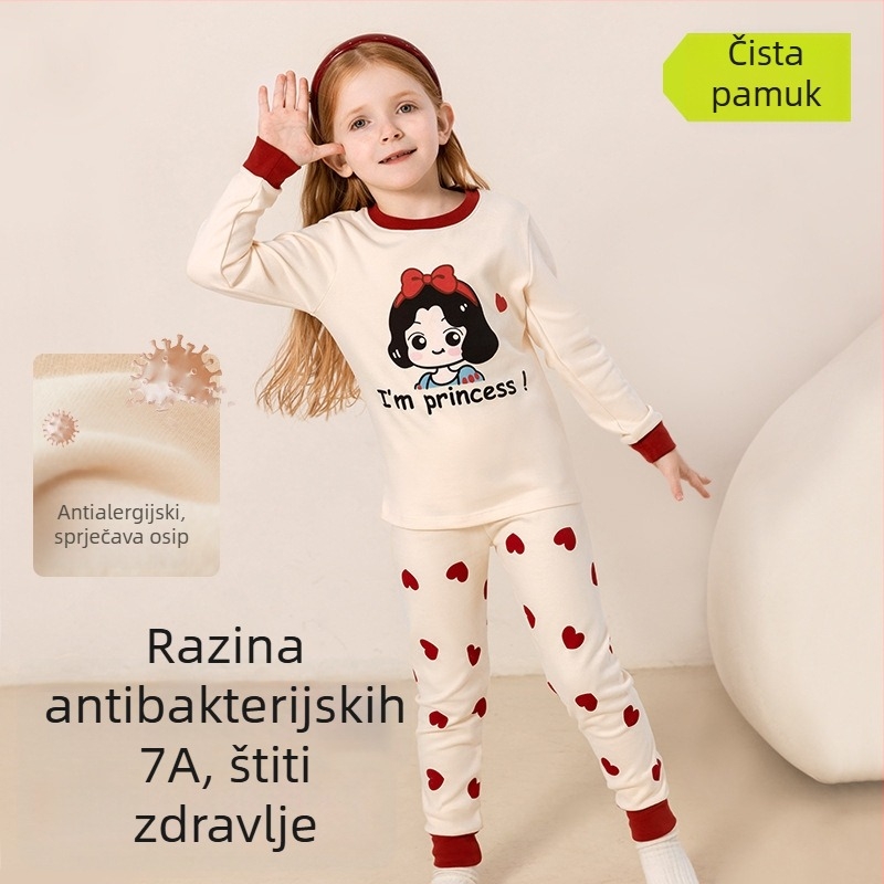 Dječji set pidžama - 95% pamuk, 5% elastan, antibakterijski, jesen-zima, unisex, stil princeze, karikatura uzorak