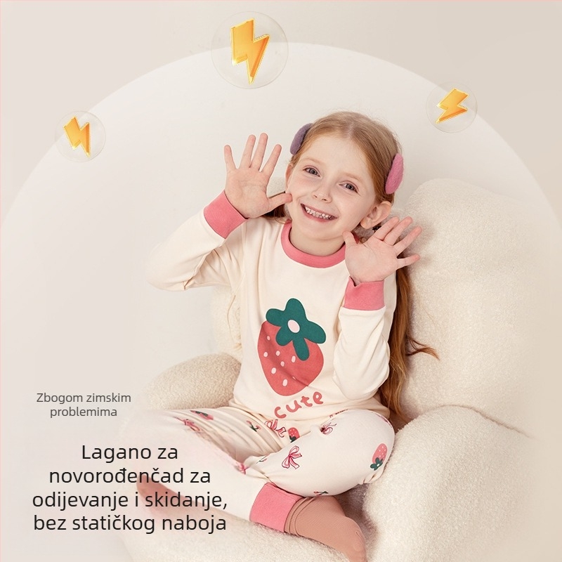 Dječji set pidžama - 95% pamuk, 5% elastan, antibakterijski, jesen-zima, unisex, stil princeze, karikatura uzorak