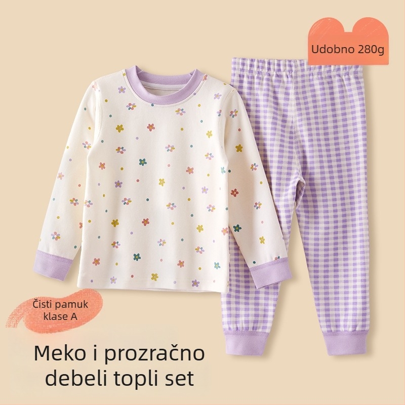 Dječji set pidžama - 95% pamuk, 5% elastan, antibakterijski, jesen-zima, unisex, stil princeze, karikatura uzorak