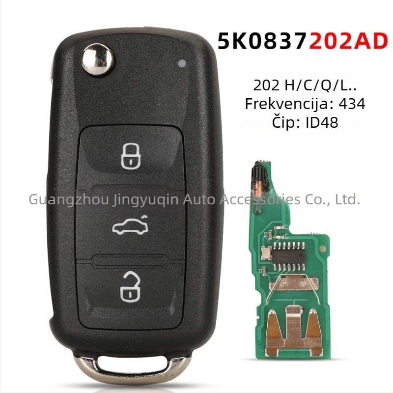VW 202Ad sklopivi daljinski ključ za zamjenu Passat, Lavida, Sagitar, Škoda – 3 tipke, model 5K0837202AD