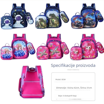 Dječji ranac s tvrdim kućištem, trodijelni set, sladak anime dizajn — unisex, Oxford platno, smanjuje opterećenje, zakrivljene naramenice