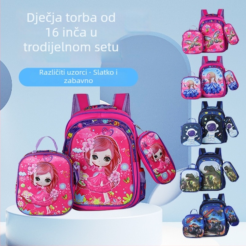 Dječji ranac s tvrdim kućištem, trodijelni set, sladak anime dizajn — unisex, Oxford platno, smanjuje opterećenje, zakrivljene naramenice