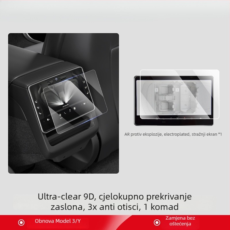 Tvrdo staklo zaštitnik za središnji zaslon Tesla Model 3/Y/YL i stražnji zaslon — 1 godina jamstva