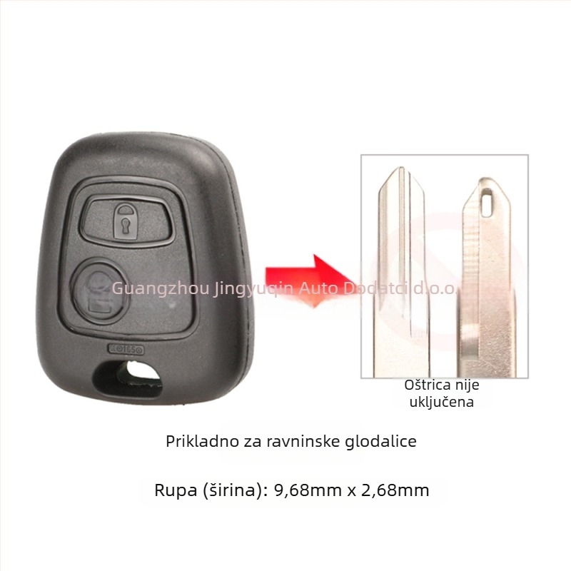 Kućište za zamjenu ključa automobila Toyota, Peugeot, Citroën – ravni ključ s 2 tipke; ABS kućište; metalna oštrica ključa; kompatibilni modeli: 107, 207, 307, 407, 206, 306, 406