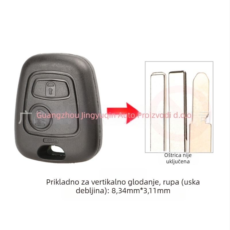 Kućište za zamjenu ključa automobila Toyota, Peugeot, Citroën – ravni ključ s 2 tipke; ABS kućište; metalna oštrica ključa; kompatibilni modeli: 107, 207, 307, 407, 206, 306, 406