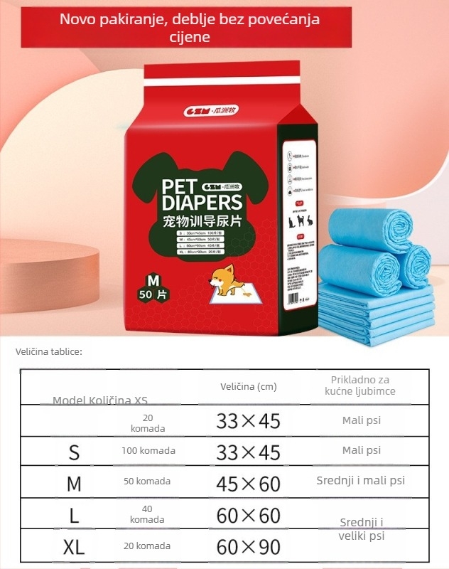 Jednokratne podloge za pse i mačke, 100 kom., nešivani materijal, upijajuće i deodorirajuće