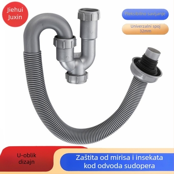 U-oblik odvodne cijevi za umivaonik, PP materijal, S-zavoj, protiv mirisa