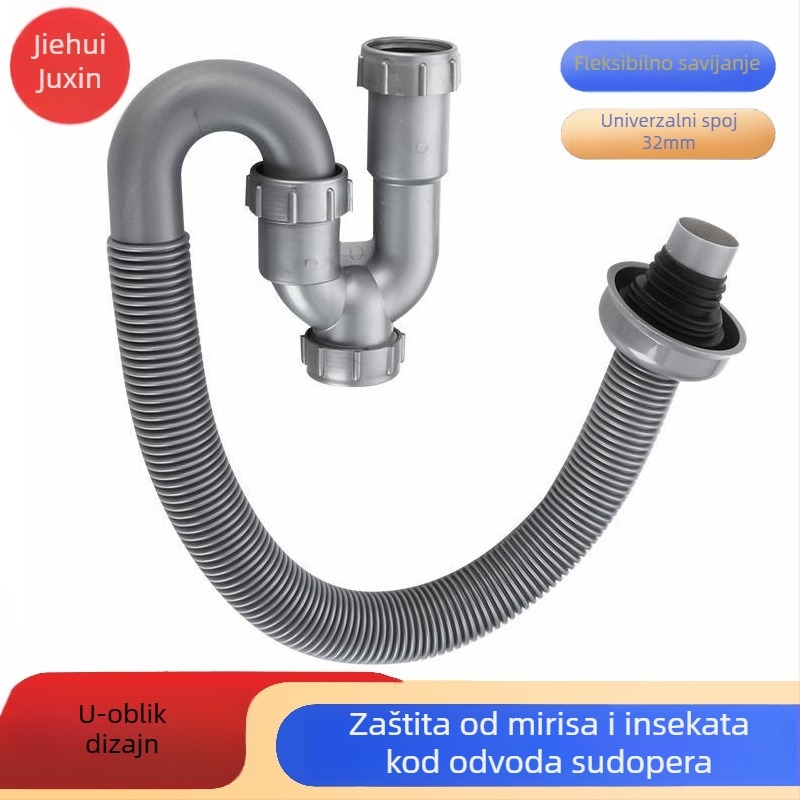 U-oblik odvodne cijevi za umivaonik, PP materijal, S-zavoj, protiv mirisa