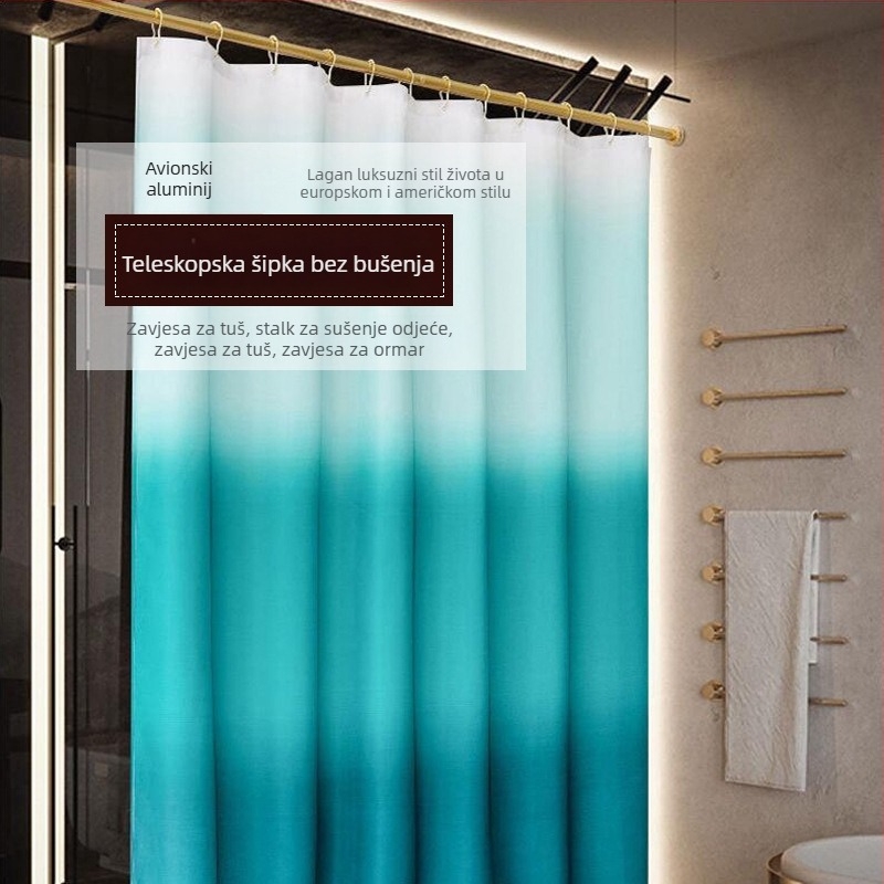 Kupaonska šipka za zavjese – bez bušenja, teleskopna, ravna šipka, za sušenje odjeće i zavjese ormara