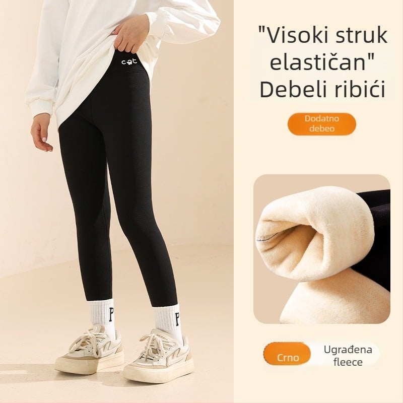 Dječje legice s fleis podstavom, debele, visokim pojasom, puna duljina, najlon 93,6%