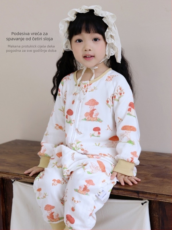 Spavaća vreća za bebe i djecu, četiri sloja bambus-pamučne gaze (70/30) s podstavom, karikatura uzorak, proljeće i jesen, upija vlagu