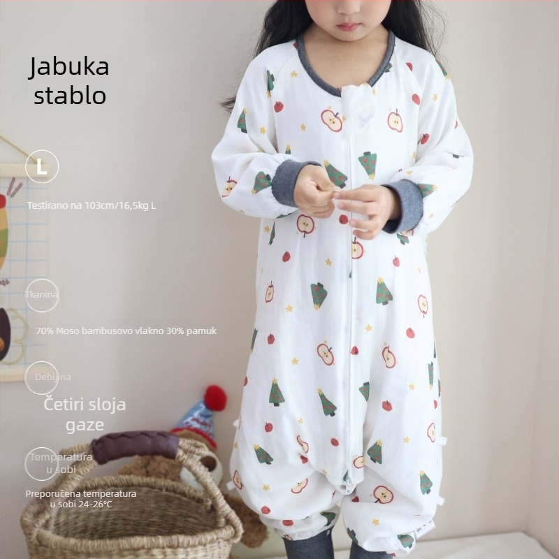 Spavaća vreća za bebe i djecu, četiri sloja bambus-pamučne gaze (70/30) s podstavom, karikatura uzorak, proljeće i jesen, upija vlagu