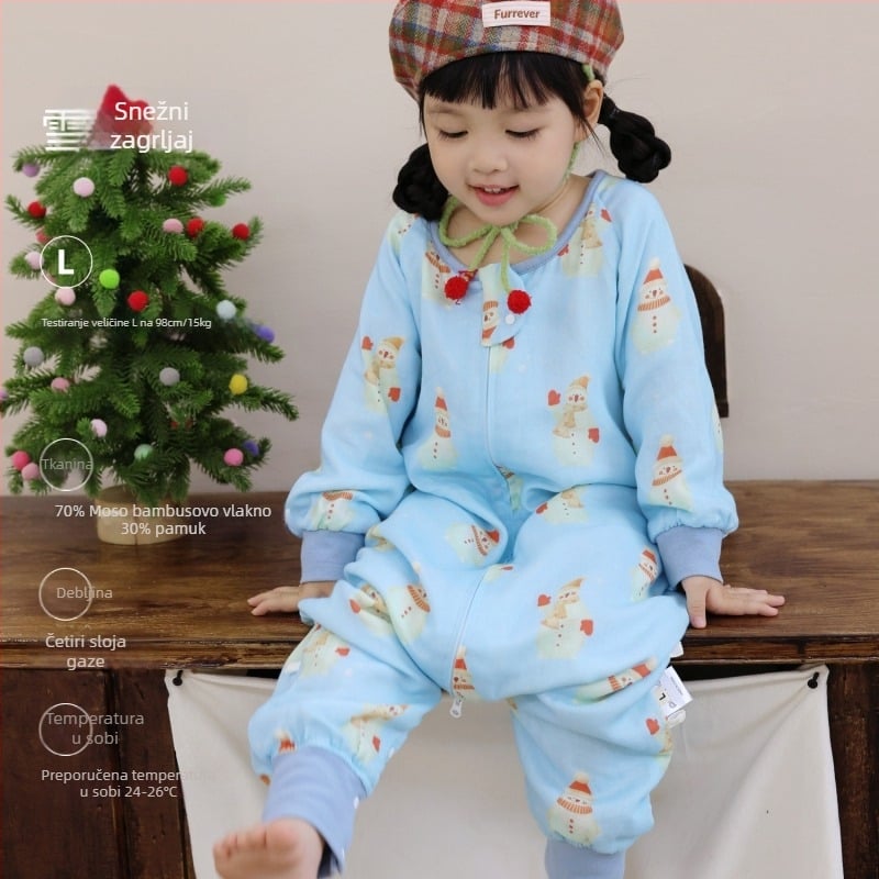 Spavaća vreća za bebe i djecu, četiri sloja bambus-pamučne gaze (70/30) s podstavom, karikatura uzorak, proljeće i jesen, upija vlagu