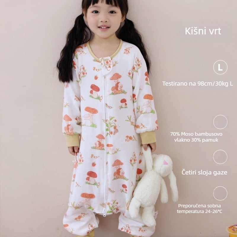 Spavaća vreća za bebe i djecu, četiri sloja bambus-pamučne gaze (70/30) s podstavom, karikatura uzorak, proljeće i jesen, upija vlagu