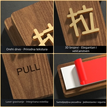 Zidni znak od orahovog drveta za klizna vrata, 3D natpis, samoljepljiv, za trgovine, pansione, hotele, bolnice i poslovne zgrade