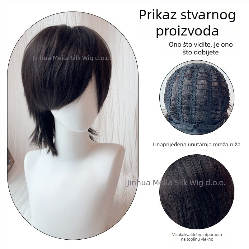 Muška perika s mullet stilom, model 525, vlakna otporna na visoke temperature, cosplay spremna