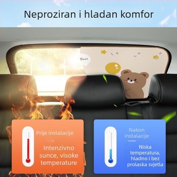 Auto sjenilo za stražnje staklo s usisnom čašom – dječji crtani dizajn, zaštita od sunca i toplinska izolacija (Materijal: zasjenjujuća tkanina; Instalacija: usisna čašica; Stil: crtani; Uzorak: animacija; Primijenjene dijelovi: stražnje staklo)