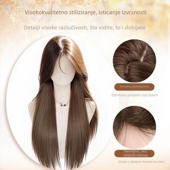 Duga ravna perika s šiškama, korejski stil, model 9001, vlakna otporna na visoke temperature, konstrukcija s mehanizmom