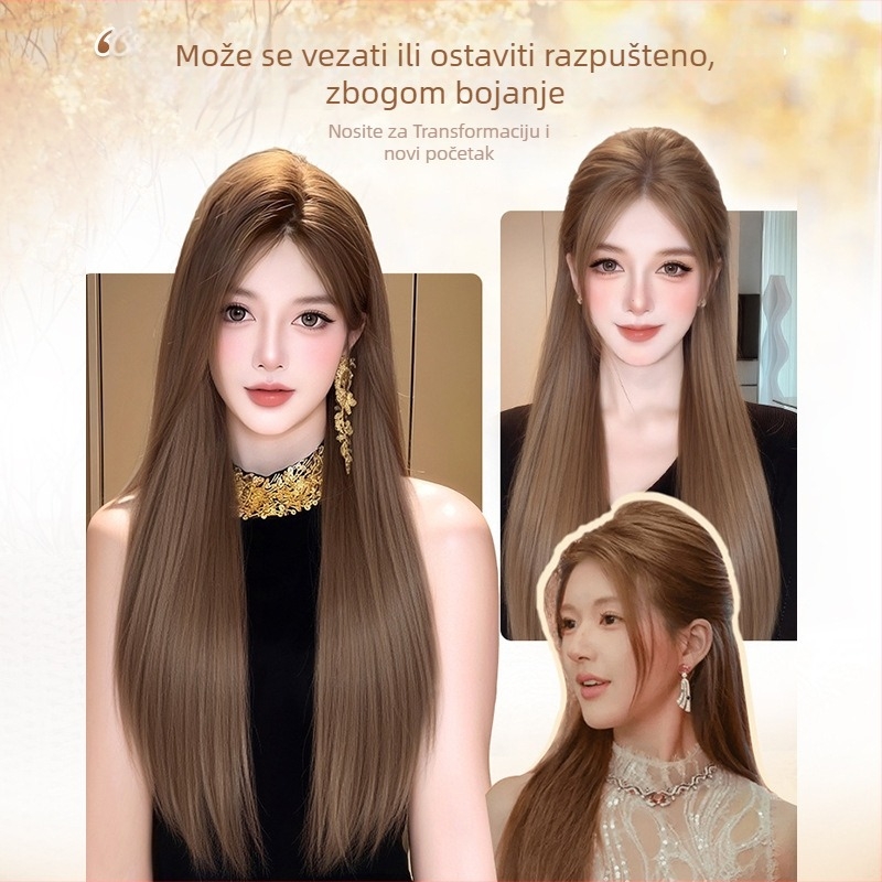Duga ravna perika s šiškama, korejski stil, model 9001, vlakna otporna na visoke temperature, konstrukcija s mehanizmom