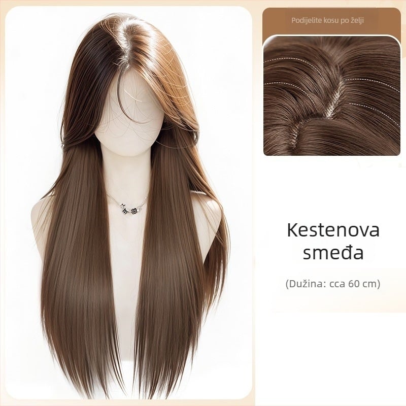 Duga ravna perika s šiškama, korejski stil, model 9001, vlakna otporna na visoke temperature, konstrukcija s mehanizmom