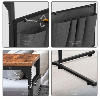 Kutni stol od metala, kvadratnog oblika, s gornjom pločom od nehrđajućeg čelika, sklopiv i rastavljiv