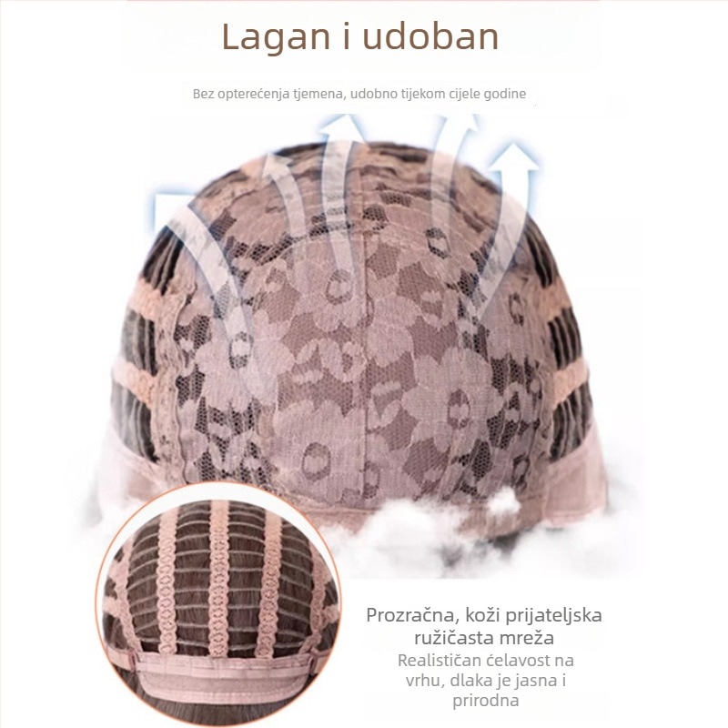 Perika s dugom ravnom kosom, srednji dio, potpuno pokriva glavu, prirodan izgled, vlakna otporna na toplinu