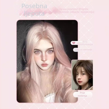 Duga ravna perika s kosim šiškama, puna kapica, vlakna otporna na visoke temperature