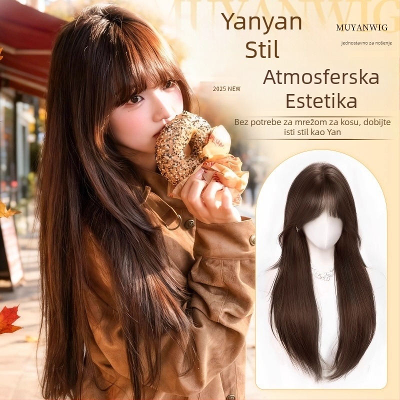 Top Hair Replacement Piece za žene, dugačka ravna kosa, vlakna otporna na toplinu, mehanička obrada