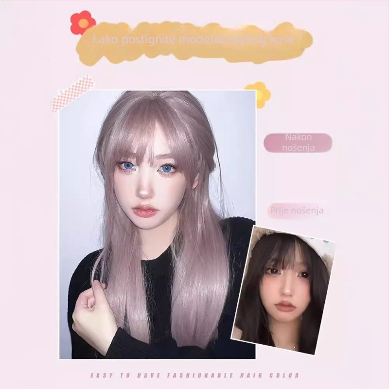 Kenny wig za žene, duga ravna kosa s Qi šiškama, potpuno pokrivanje glave, vlakna otporna na toplinu, nije za bojanje