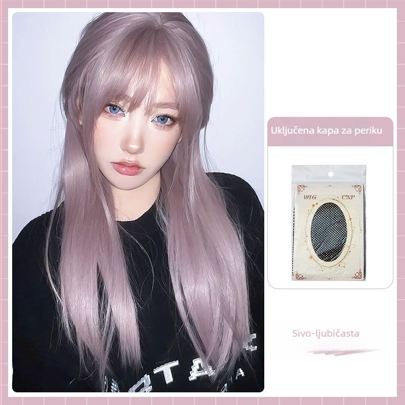 Kenny wig za žene, duga ravna kosa s Qi šiškama, potpuno pokrivanje glave, vlakna otporna na toplinu, nije za bojanje