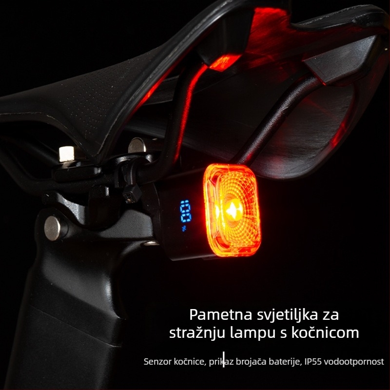 Stražnje svjetlo za bicikl s pametnim detekcijom kočenja, Type-C punjenje, za planinske i cestovne bicikle, svjetlo za noćnu vožnju uz upozorenje