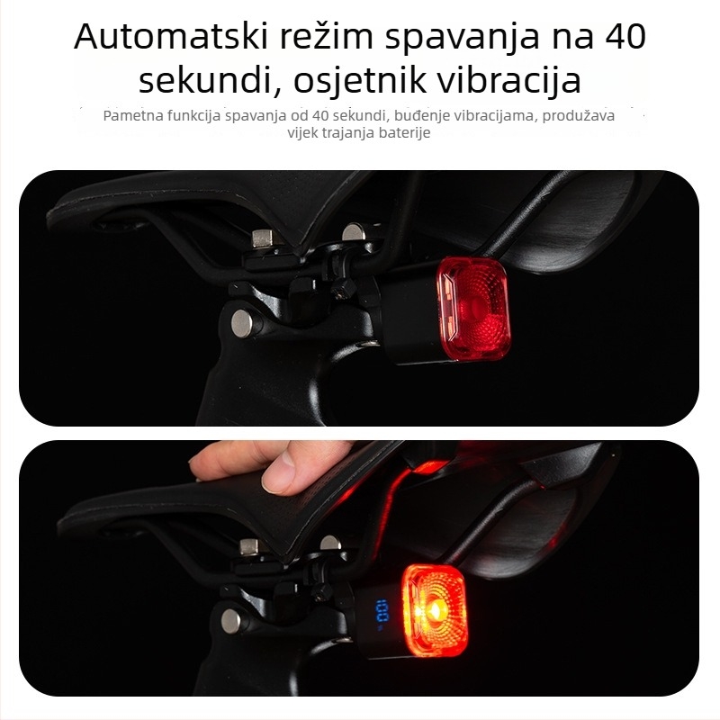 Stražnje svjetlo za bicikl s pametnim detekcijom kočenja, Type-C punjenje, za planinske i cestovne bicikle, svjetlo za noćnu vožnju uz upozorenje
