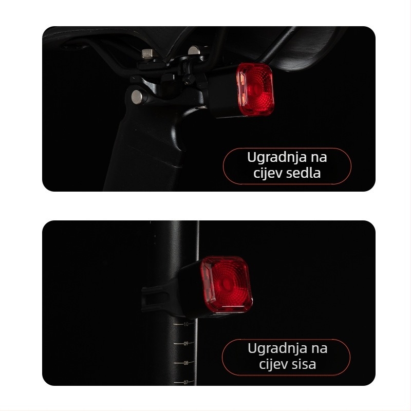 Stražnje svjetlo za bicikl s pametnim detekcijom kočenja, Type-C punjenje, za planinske i cestovne bicikle, svjetlo za noćnu vožnju uz upozorenje