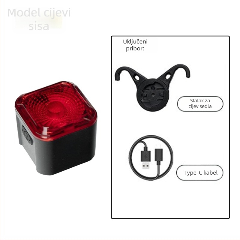Stražnje svjetlo za bicikl s pametnim detekcijom kočenja, Type-C punjenje, za planinske i cestovne bicikle, svjetlo za noćnu vožnju uz upozorenje