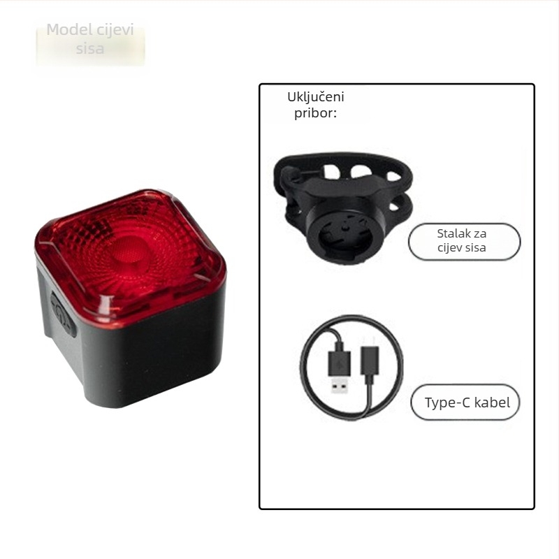 Stražnje svjetlo za bicikl s pametnim detekcijom kočenja, Type-C punjenje, za planinske i cestovne bicikle, svjetlo za noćnu vožnju uz upozorenje