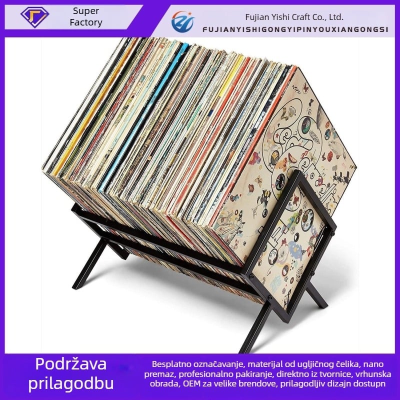 Metalni stalak za skladištenje vinilnih ploča s CD izložbom i odvojivim pretincem za časopise – Yishi