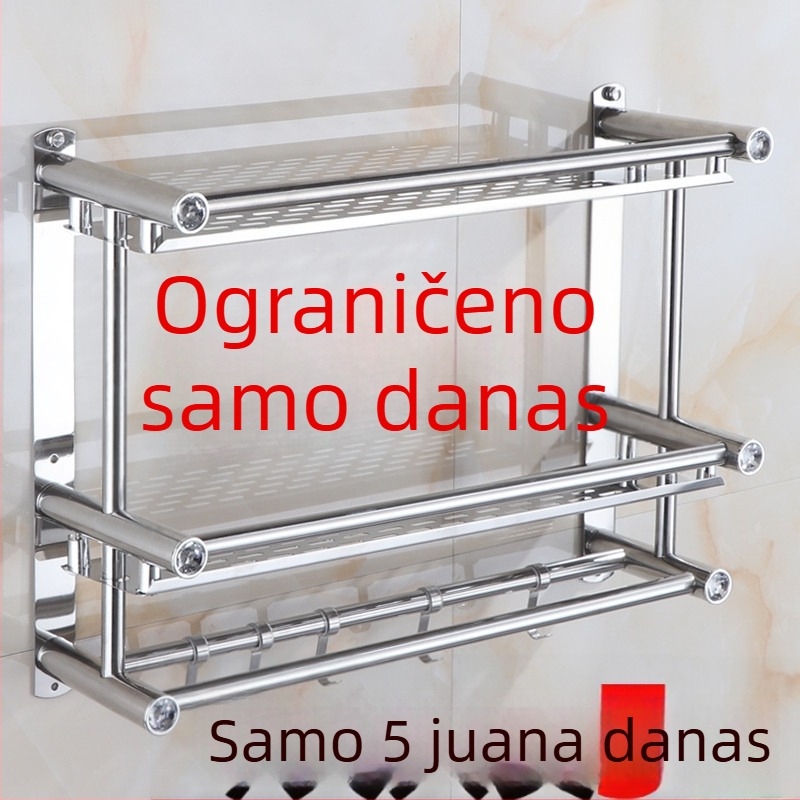 Nerđajući čelični držač ručnika za zidni montažni, s dvostrukim šipkama i trostrukim prostorom za pohranu