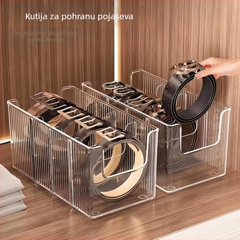 Kutija za pohranu pojaseva s odjeljcima — PET materijal, može se slagati, kapacitet 2 L, prugasti uzorak, lagani luksuzni stil