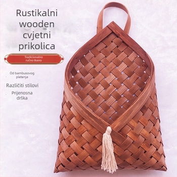 Ručni pleteni koš za cvijeće, idiličnog stila, zidni viseći organizator za biljke, od drvenih čipsa