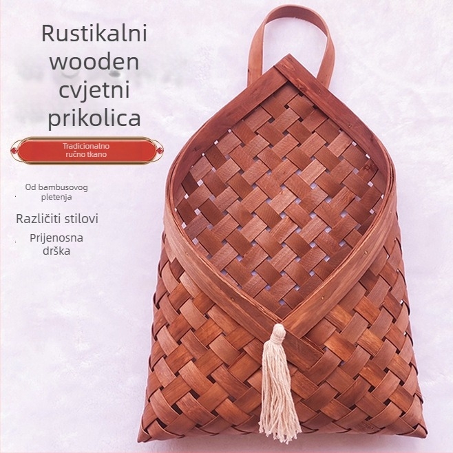 Ručni pleteni koš za cvijeće, idiličnog stila, zidni viseći organizator za biljke, od drvenih čipsa