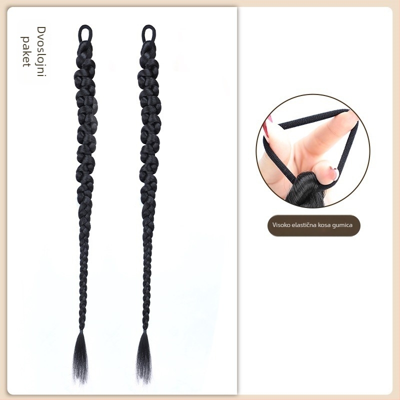 Kenny wig – perika s repom i pletenicama, kineski stil Hanfu, bočne pletenice, Horsetail model, visokotemperaturna žica, za žene