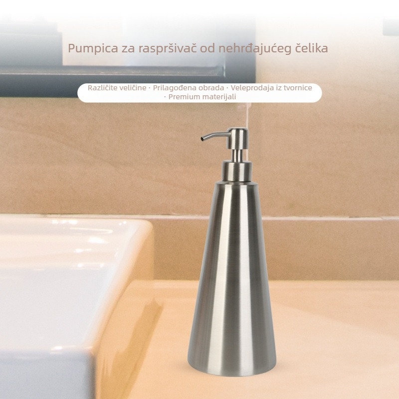 Doser sapuna od nehrđajućeg čelika 304, ručni pritisak, polirana površina, 210 g, moderan minimalistički stil
