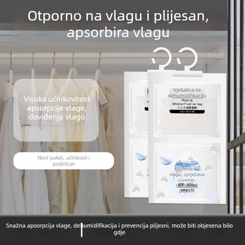 Vješalna vrećica za apsorpciju vlage za unutarnje ormariće i domove – 80 g, bez mirisa, 100 kom./kutija