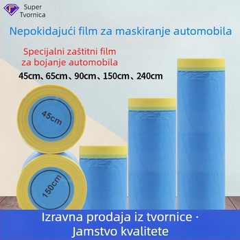 Automobilski maskirajući film za bojenje visokotemperaturni, bezšivni elektrostatni prianjanje; papir+PE film, debljina 60–70 μm, teksturirana papirna podloga, prozirnost 80%
