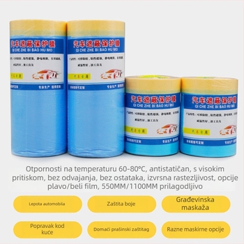 Automobilski maskirajući film za bojenje visokotemperaturni, bezšivni elektrostatni prianjanje; papir+PE film, debljina 60–70 μm, teksturirana papirna podloga, prozirnost 80%