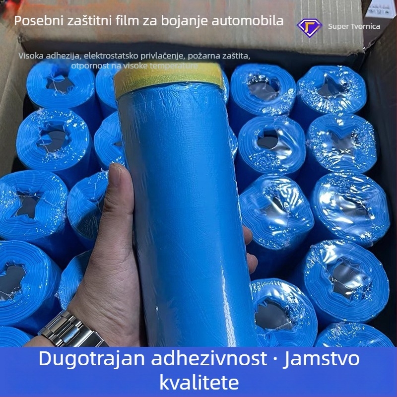 Automobilski maskirajući film za bojenje visokotemperaturni, bezšivni elektrostatni prianjanje; papir+PE film, debljina 60–70 μm, teksturirana papirna podloga, prozirnost 80%