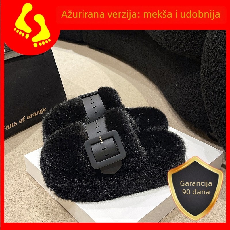 Ženske papuče s zatvorenim prstom i platformom, gumena potplat; gornji dio od umjetnog pliša, unutarnja podstava od umjetnog kratkog pliša; svakodnevna upotreba, protuklizna potplata, korejski stil, visina platforme 0–3 cm, zimska 2023
