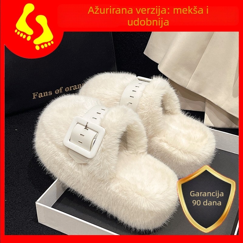 Ženske papuče s zatvorenim prstom i platformom, gumena potplat; gornji dio od umjetnog pliša, unutarnja podstava od umjetnog kratkog pliša; svakodnevna upotreba, protuklizna potplata, korejski stil, visina platforme 0–3 cm, zimska 2023